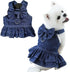 ANIAC Denim Dog Dresses for Small Dogs: Puppy Girl Clothes with Leash Ring and Bow Knot (Dark Blue, X-Small)