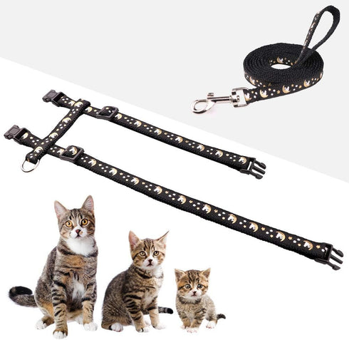 Cat Harness and Leash Set, Soft Nylon Adjustable for Kittens, Glow in The Dark, Black
