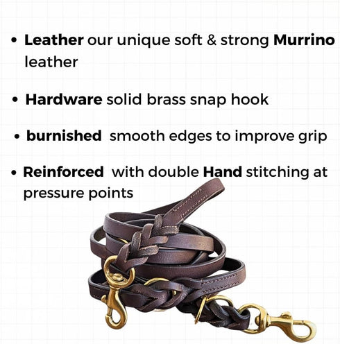 Multi Function 8ft Leather Dog Leash, Genuine Hands Free Training Leash for Small, Medium, Large Dogs (Dark Brown)