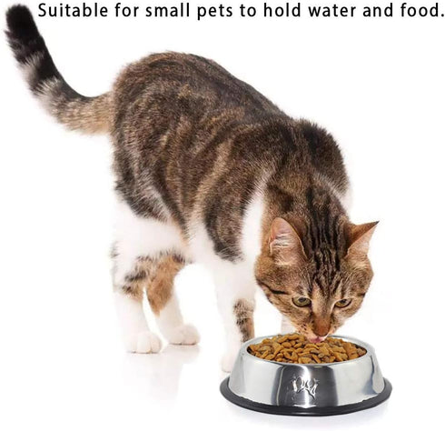 Stainless Steel Cat Bowl - 2 Pack Metal Dog Bowls for Food & Water, Non-Slip Pet Feeding Dish with Rubber Base