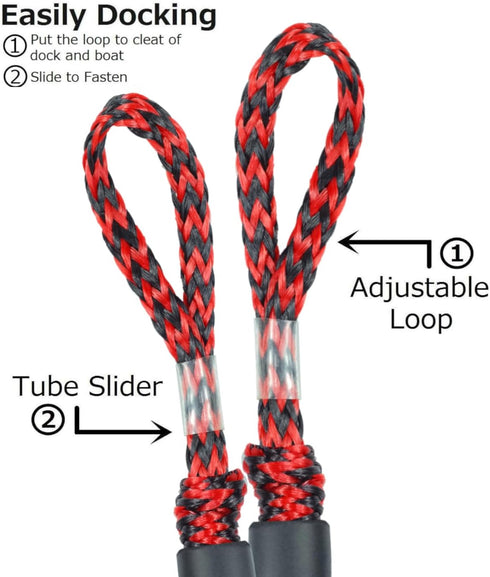 Geelu 2.5FT Bungee Dock Line, 2PCS Boat Fender Ropes for Fenders, Buoys, Docking Pontoons, Boat Accessories