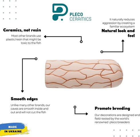 Plecoceramics Medium Size Pleco Cave Breeding Ceramic Decorations for Fish Tank Aquarium (1 pcs Camel)