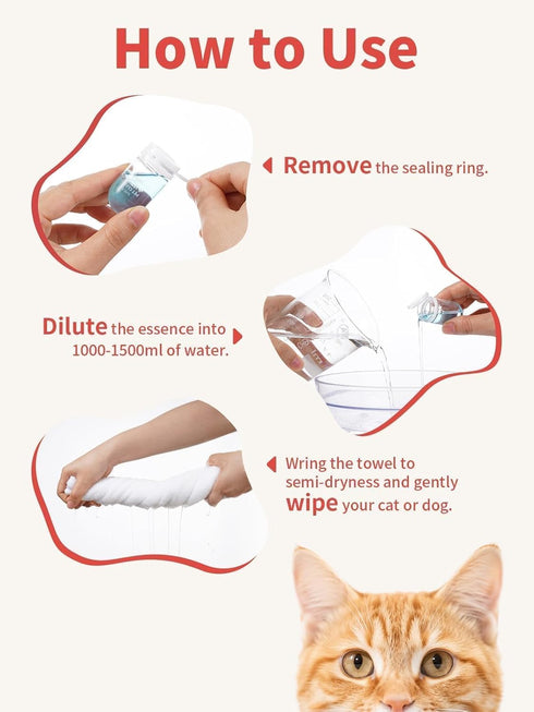 8x12ml(0.4fl.oz) 4 Concentrated Waterless Dog Shampoo & Cat Dry Shampoo, No Rinse Pet Grooming Serum, Plant-Based