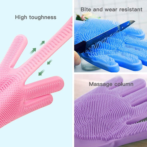 Long Sleeve Silicone Pet Grooming Gloves, Cat Bathing and Dog Massaging Gloves, Pet Hair Removal, Purple