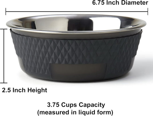 PetRageous 16019 Kona Stainless Steel Non-slip Dishwasher Safe Dog Bowl 3.75-Cup 6.75-Inch Diameter 2.5-Inch Tall for Medium and Large Dogs and Cats 30-Ounce, Grey