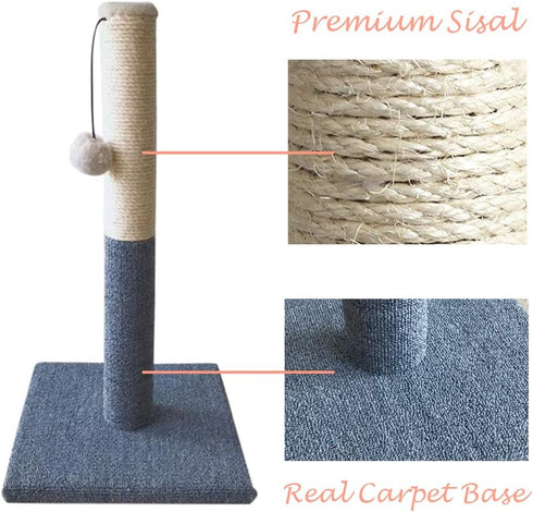Barelove Tall Cat Scratching Post, Natural Sisal Rope with Interactive Hanging Plush Ball Toy, Durable Cat Claw