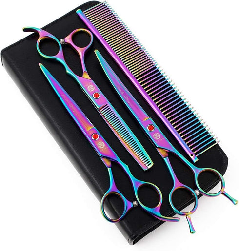 Purple Dragon 7.0 Inch Rhinestone Pet Grooming Scissors Set, 3PCS Dog Hair Cutting & Thinning Shears