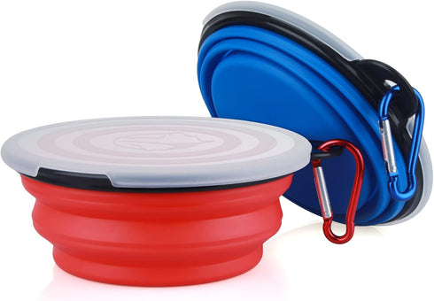 Collapsible Dog Bowl, 2 Pack Portable Pet Travel Bowls with Lids for Dogs, Cats, Small Animals, Blue+Red