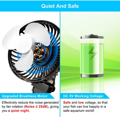DaToo Quiet Aquarium Chillers, Adjustable Wind Angle Cooling Fan for Fish Tank with Clip and Suction Cup