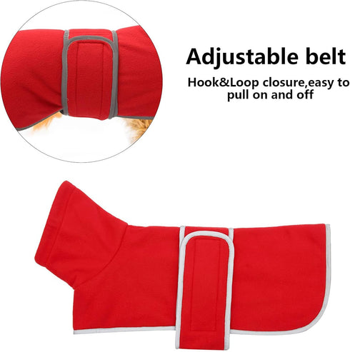 Dachshund Coats Red Fleece Coat for Miniature Sausage Dog with Hook and Loop Closure and Reflective Trim Safety - S