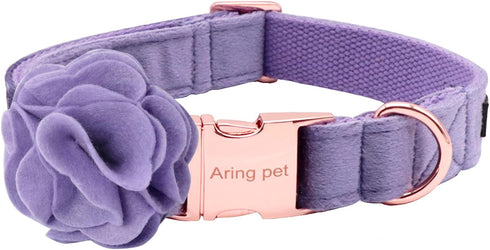 ARING PET Velvet Dog Collar, Purple with Detachable Felt Flower, Adjustable Soft Collar for Dogs