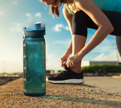 Time Marker Water Bottle, 30oz Large Durable Transparent Gym Bottle for Workout, Sport Travel Water Tracker, Blue