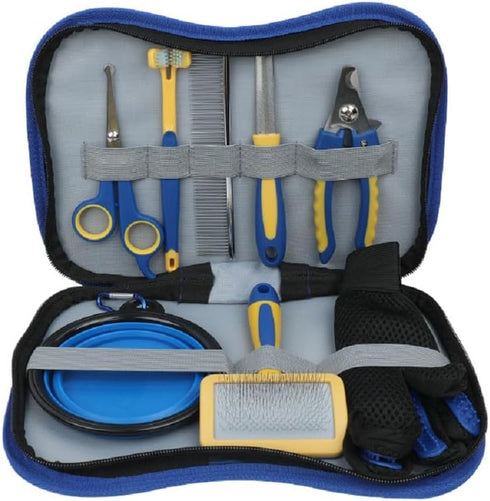 TSINGS 8-Piece Pet Grooming Tools Kit with Hair Comb, Steel Comb, Nail Clipper, File, Clipper, Toothbrush