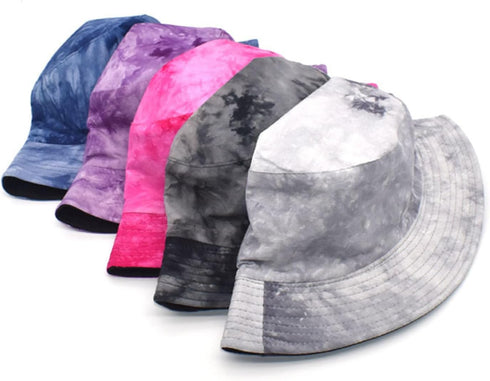 Reversible Tie Dye Bucket Hat, Multicolored Cotton Fisherman Cap, Packable Sun Hat