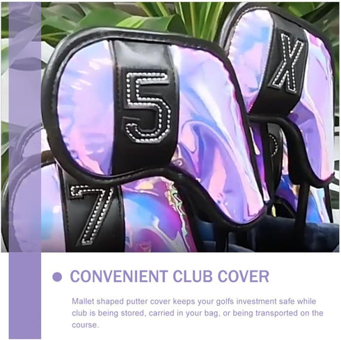 10pcs OSALADI Golf Club Covers Putter and Iron Covers TPU Shell with Iridescent Mirror Finish Black Trim Golf Driver