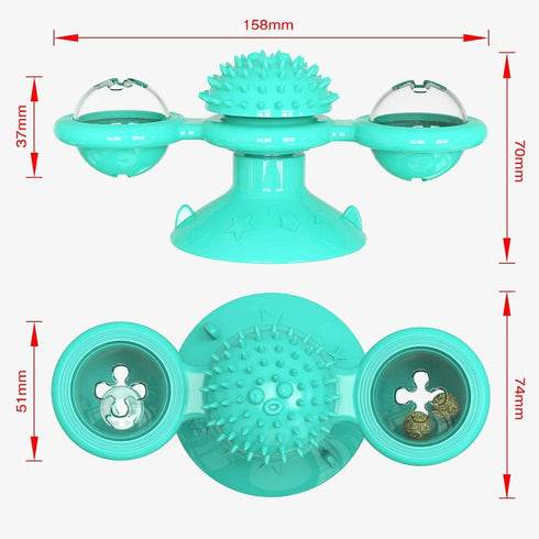 Windmill Cat Toy with Catnip - Interactive Spinning Toy with Suction Cup for Indoor Cats (Blue)