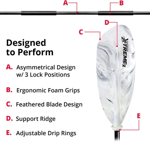 SeaSense Xtreme 2 Kayak Paddle, 84” - Fiberglass Reinforced Nylon Blades, 2-Piece Construction for Sport, Sea,