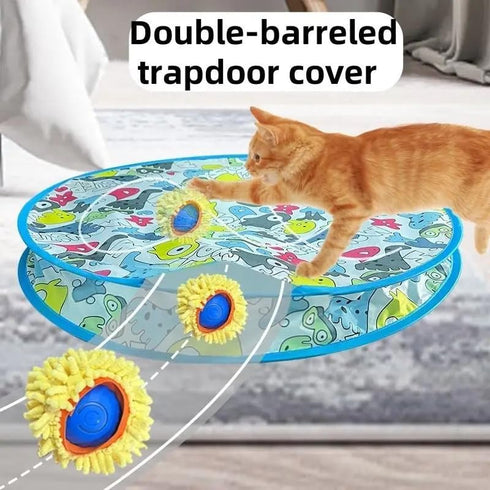 Interactive Cat Toy with Moving Ball and Sound Motion-Activated Play Mat with Hidden Ball Fun Hunting Toy for Indoor