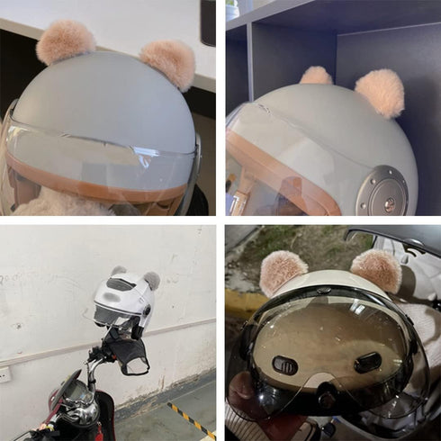 Kawaii Round Bear Ears - Plush Adhesive Ski Helmet Accessory for Children, Balance Bike Helmet Decor