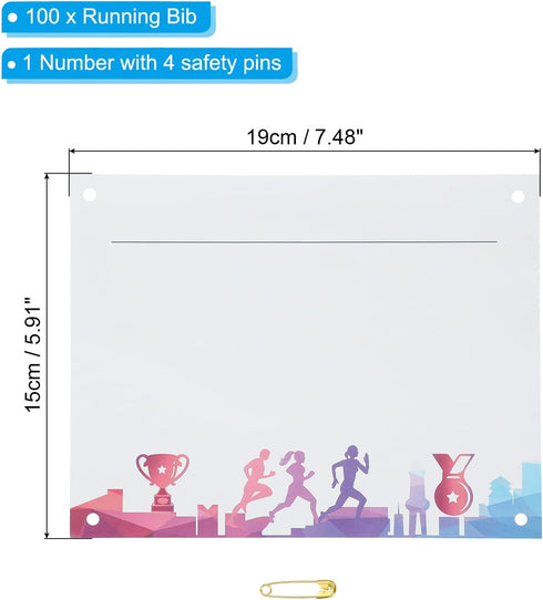 7x6 Inch, 100 PATIKIL Tearproof Running Bib Numbers Pcs Medals Waterproof Race Competitor Numbers with Safety Pin