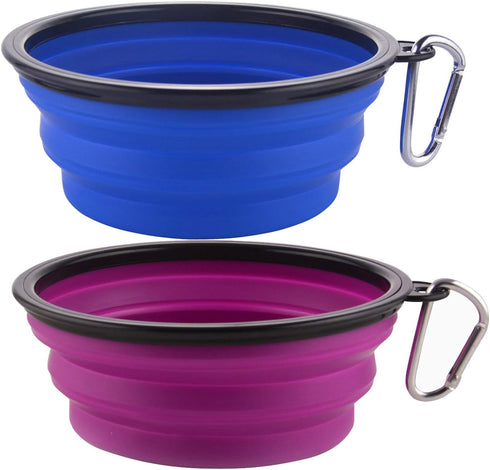 Guardians Large Collapsible Dog Bowls, 34oz Portable Travel Water Food Bowls, 2 Pack in Blue and Purple