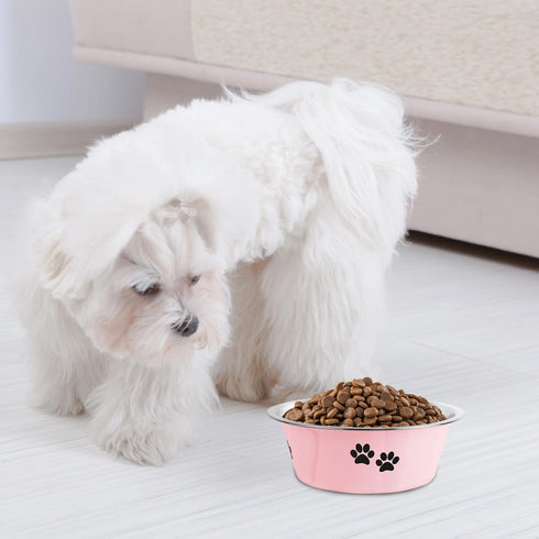 Stainless Steel Dog Bowls with Nonslip Rubber Bottom, No Spill Proof Skid Metal Bowls for All Breeds (Pink, 3.6 Cups)