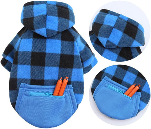 Big Dog Winter Coat, Pet Plaid Hoodie Jacket, Reversible Vest for Medium Large Dogs (XX-Large, Blue)