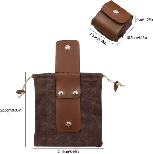 Foraging Bag Brown Waxed Canvas Collapsible Outdoor Camping Pouch, Water Resistant Leather Bushcraft Belt, Mushroom