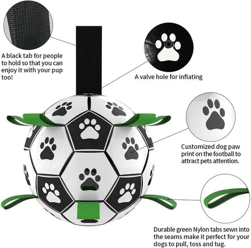 QDAN Dog Toys Soccer Ball with Straps, Interactive Tug of War Toy, Durable 6 Inch Ball for Small & Medium Dogs