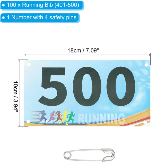 401-500 Pack Durable Multicolor Running Bib Numbers for Marathons