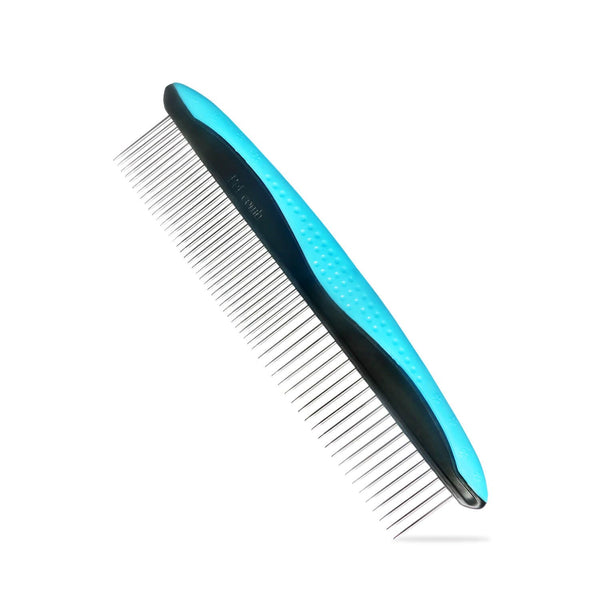 ROPO Dog Comb, Pet Grooming Comb for Cats, Removes Matted Fur, Non-Slip Comfort Grip Handles, Blue (Plastic Rubber