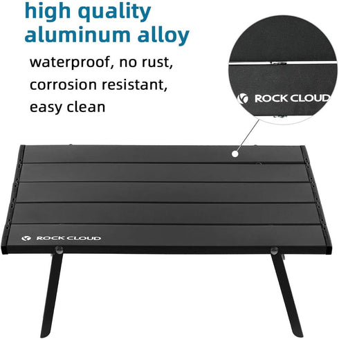 ROCK CLOUD Lightweight Folding Beach Table - Portable Camping Table in Black