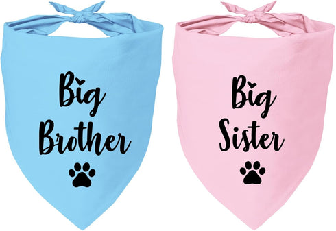 Big Sister and Big Brother Pet Dog Bandana, Triangle Scarf for Small