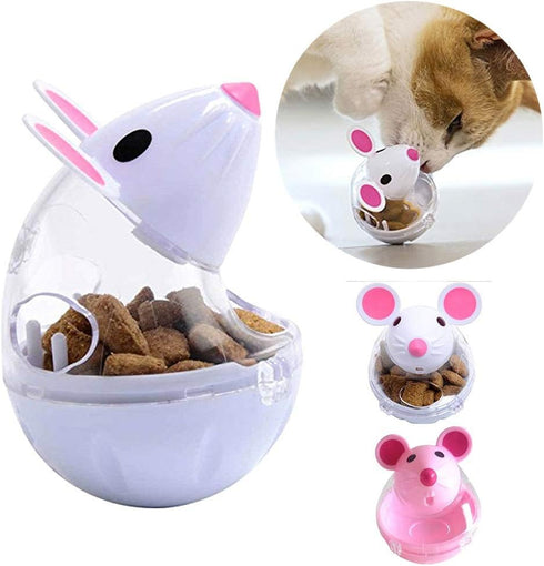 shlutesoy Pet Cat Kitten Mouse Shape Treat Holder Food Storage Dispenser Chew Play Toy Cat Interactive Toys Indoor Pink