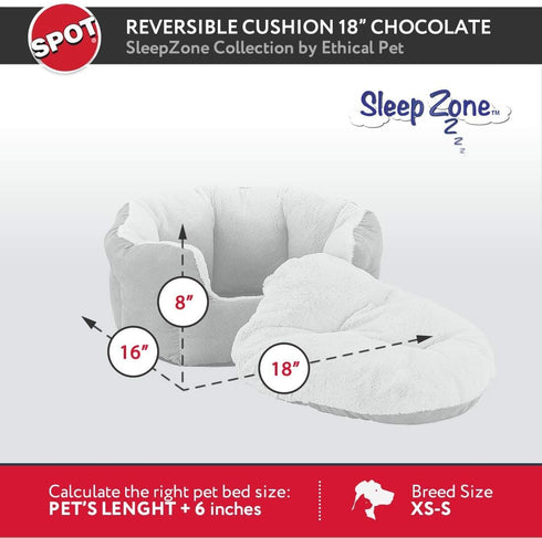 SPOT Sleep Zone Small Pet Bed, High Wall Reversible Cushion Bed for Indoor Cats & Small Dogs, 18x16in, Chocolate Brown