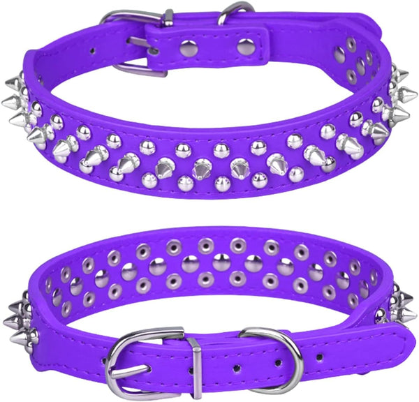 Spiked Dog Collar, Adjustable Soft PU Leather with Mushrooms Rivet Spike Studs for Puppies (S, Purple)