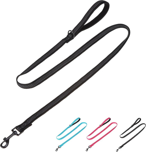PUPTECK Reflective Dog Leash, Durable Nylon Lead with Comfortable Padded Handle for Small Medium Large Dogs, Black, M