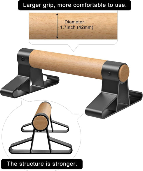 SELEWARE Wood Parallettes Push Up Bars, Anti-slip Handstand Bars for Calisthenics, Fitness, Solid Wood with Metal