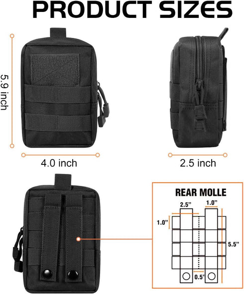 Gogoku 3 Pack Molle Pouch Combo - Tactical Water Bottle Pouch Holder, Compact Utility Waist Bag Pack