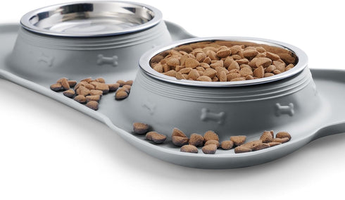 Hubulk Pet Dog Bowls 2 Stainless Steel with Non-Skid Silicone Mat + Pet Food Scoop for Small Medium Large Dogs Cats