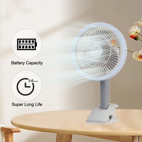 LETOUR Camping Fan with LED Light, Rechargeable 4 Speed Modes Fan with Hanging Hook for Travel, Camping, Tent, Office