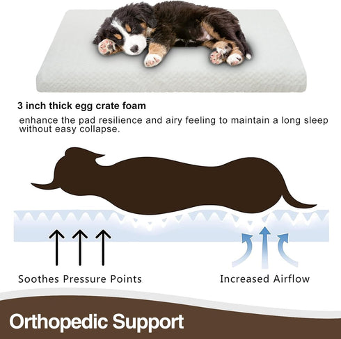 EMPSIGN Dog Bed Crate Pad for Jumbo Dogs, Deluxe Fluffy Plush Washable Mat, 35"x 22"x 3", White