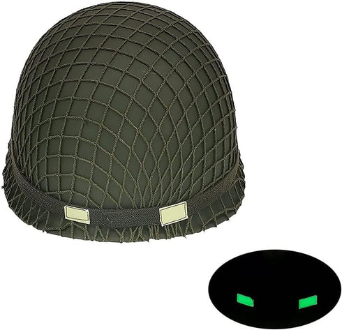 WW2 US Army M1 Helmet - Metal Steel Shell Replica with Net/Canvas Chin Strap/Cat Eye Band