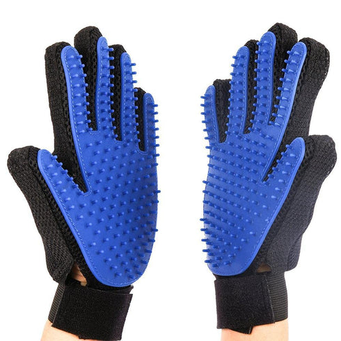 Pet Cleaning Brush Glove, Blue Pet Grooming Massage Gloves, Perfect Hair Remover, Pair for Left and Right Hand