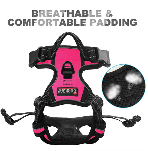 BARKBAY No Pull Dog Harness, Heavy Duty Reflective Front Clip with Easy Control Handle for Large Dogs (Pink, L)