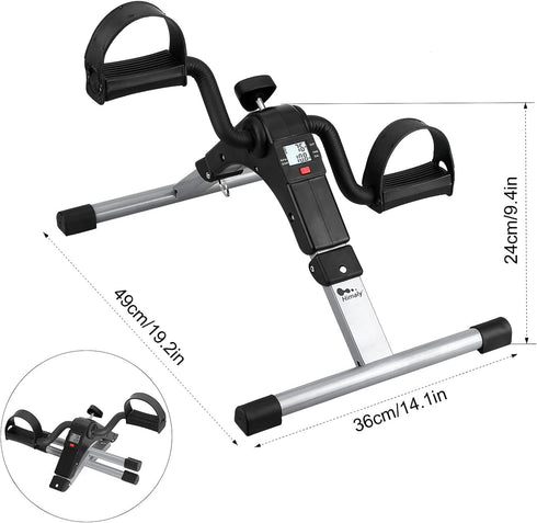 Folding Pedal Exerciser, Mini Exercise Bike Under Desk with LCD Display for Arms and Legs Workout, Portable Peddler