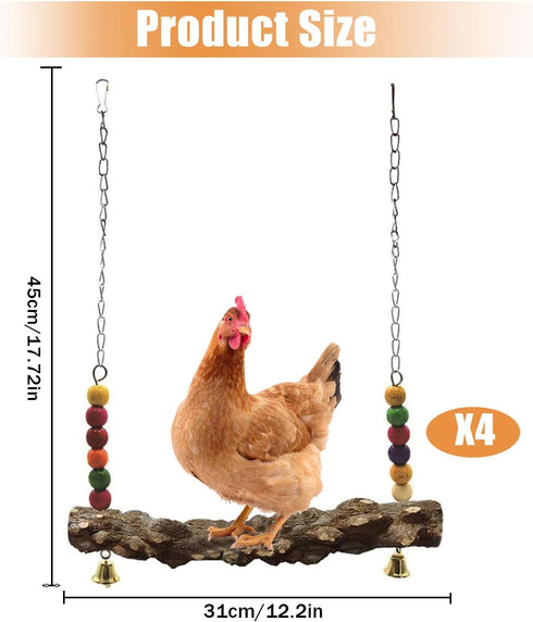 (4pcs) Chicken Bird Swing,Chicken Perch,Natural Wooden Swing Toys,Wood Stand for Chick,Safe and Relief