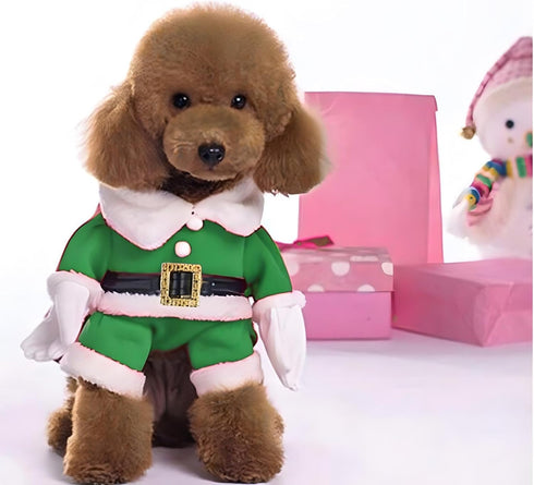 NACOCO Pet Christmas Costumes Dog Suit with Cap Santa Claus Suit Dog Hoodies Cat Xmas Costumes (Green, L)