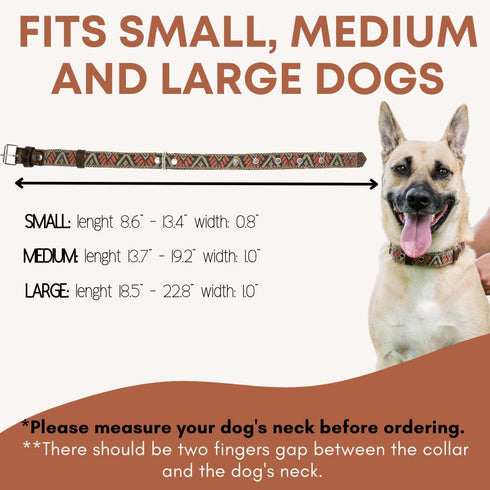 Western Dog Collar - Leather Embroidered Design for Small Medium Large Dogs & Puppy Pets, Aztec Southwest (Large,