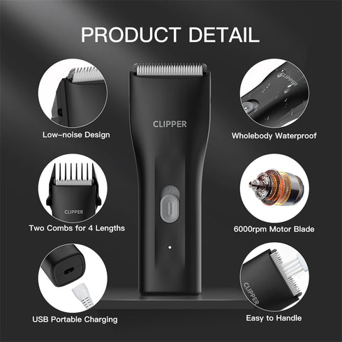 Black,TS006 Prowerful Home Professional Dog Grooming Kit Clipper Low Noise USB Rechargeable Gifts for Dog Cat